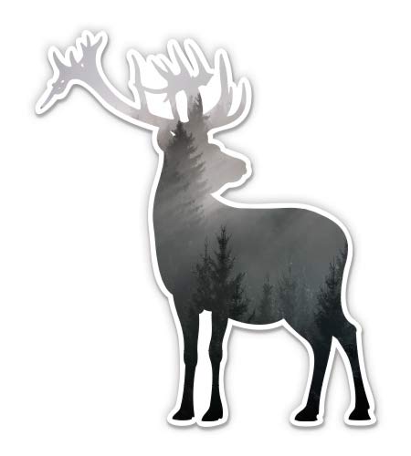 Elk Deer Misty Forest Woods - 12" Vinyl Sticker Waterproof Decal - size: 12"