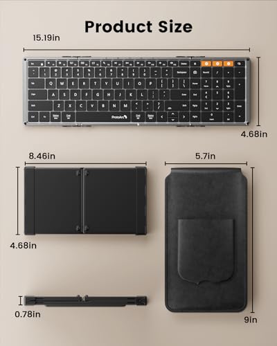 ProtoArc Backlit Foldable Keyboard, XK01 Plus Folding Portable Bluetooth Keyboard for Travel, True Full Size External Wireless Keyboards with Backlight for iPad Tablet Smartphone Laptop - Gray | 0.65 in Keycaps, Number Pad, 3-device Bluetooth 5.1 Switchin