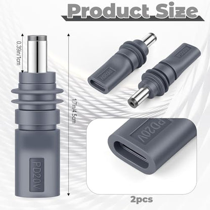 2PCS Type C USB-C Female Input to DC, 20V USB C to DC Power Cable Adapter, 5.5mm X 2.1mm 100W PD Power Cable