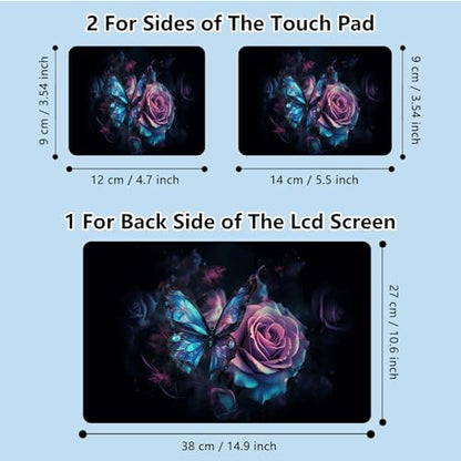 Universal Laptop Skin Sticker with 2 Wrist Pad Skins, Waterproof Scratch Resistant Vinyl Laptop Cover Decal, Cut to Fit for 11–15.6 Inch MacBook HP Dell Lenovo, Dark Rose Butterfly - color: Dark Rose Butterfly
