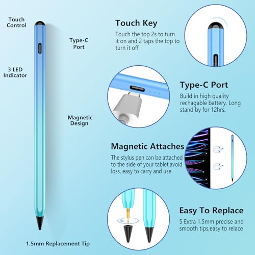 TaIYanG iPad Stylus Pen for iPad 2018-2026, Palm Rejection, Fast Charging | Tilt Sensitivity, for iPad Pencil A16 /10/9/8/7/6, Pro 11/13" (M5/M4),Air M4/M3/M2/5/4, Pro 11/12.9",Mini 6/5,Gradient Blue - color: Gradient Blue