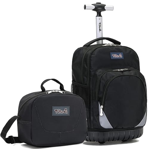 NEW TILAMI Rolling Backpack for Kids 18 Inch Wheeled Laptop Backpack Kids School Travel - color: Black