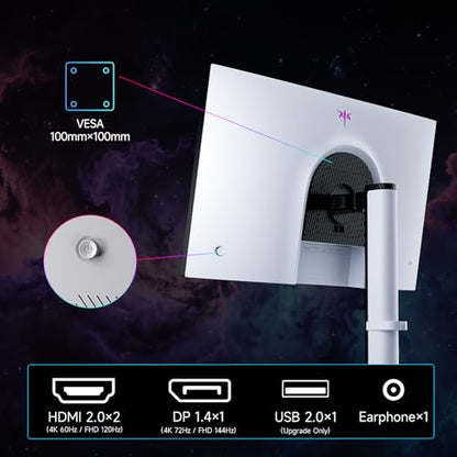 KTC 27 Inch 4K QD-Mini LED White Gaming Monitor Dual Mode M27U6 | UHD 72Hz/FHD 144Hz, Fast IPS, HDR1000, Adaptive-Sync, HDMI DP, VESA, Height Pivot Swivel Tilt Adjustable - color: white, size: 27"