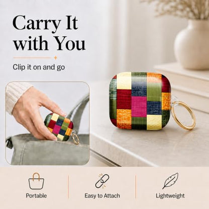 Compatible with AirPod 4 Case 2024, Cute Hard Plastic Protective Cover for Airpod 4th Generation Women, Shockproof Shell Skin with Gold Ring Keychain,Colorful Geometric - color: Colorful Geometric