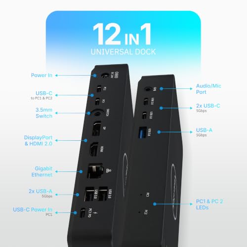 VisionTek VT2900 KVM Docking Station Dual Laptop MST USB-C | Dual Display via HDMI/DP, 100W PD, Windows MST, Switch Work & Personal Laptops, One-click KVM Monitor & Peripheral toggle