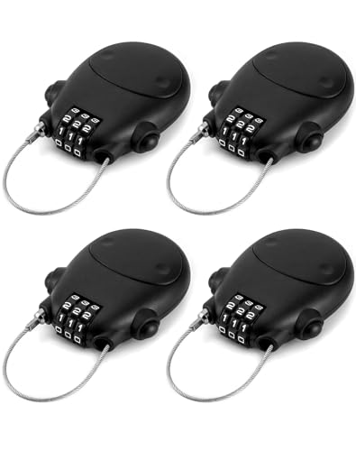 QWORK Retractable Cable Lock, 4 Pack Security Password Lock Steel Cable Luggage Locks,(WD30789)