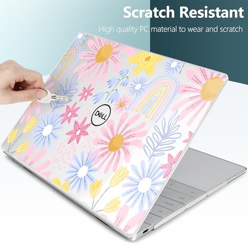 Batianda Retro Rainbow Case for Dell XPS 13 Laptop 2024 2025 | Fits Model 9340/9345/9350 13.4" Display, Lightweight Slim Hard Shell Protection for Women, Students and Floral Lovers - color: Sunflower