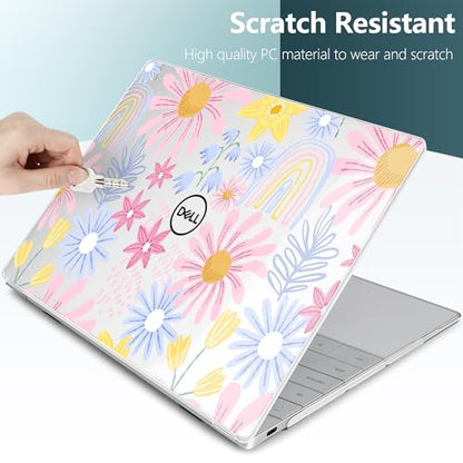 Batianda Retro Rainbow Case for Dell XPS 13 Laptop 2024 2025 | Fits Model 9340/9345/9350 13.4" Display, Lightweight Slim Hard Shell Protection for Women, Students and Floral Lovers - color: Sunflower