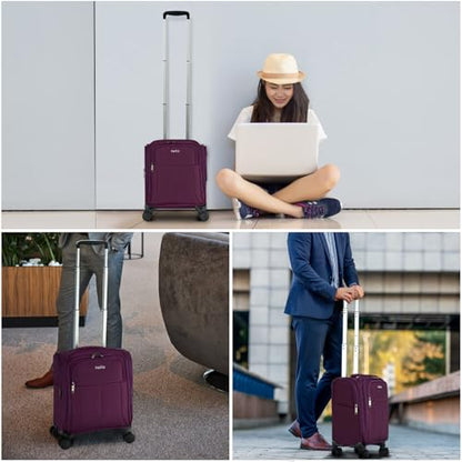 HanTrip 16 Inch Underseat Carry On Luggage with Wheels Softside Small Suitcases Personal Item Bag with Pocket Travel Luggage for Men Women Business Overnight Bag(Purple) - color: Purple