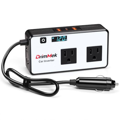 DrimMek 272W Car Power Inverter, Car Plug Adapter Outlet 12V to 110V Converter with 3 * 24W USB Fast Charging Port, Dual AC Outlet for Laptop, Vehicles, Camping (LED Display) - color: White
