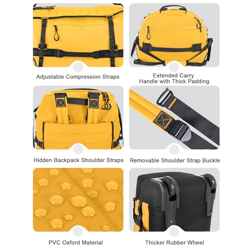 Rolling Duffle Bag with Wheels,86L 30”Carry on Luggage with Wheels,Folding Travel Bag,Duffle Backpack with Separate Shoe Compartment (Yellow) - color: Yellow