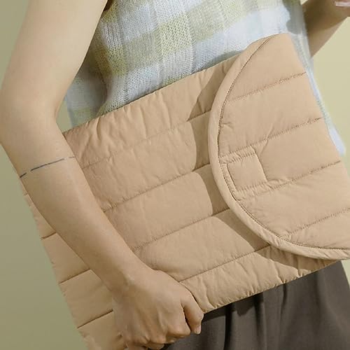 Puffy Laptop Sleeve 11-12 Inch, Soft Laptop Case, Beige | Compatible with 15-16 Inch Macbook Pro/Air, Asus/Dell Xps/Lenovo Laptops, Protective Carrying Bag for Women and Men - color: Streak-Beige, size: 11/12