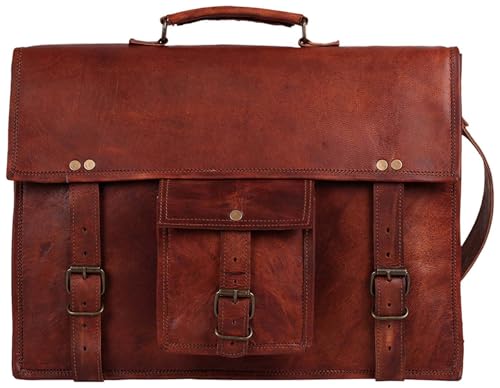 Leather Messenger Bag for Men - 16 Inch Laptop Briefcase, Vintage Satchel | Crossbody Bag Fits 16" Laptop, Organized Pockets, Adjustable Shoulder Strap, Buckle Closure, Travel Trolley Strap, Top Handle - color: 16 Inches (Brown)