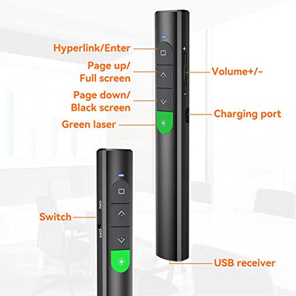 Wireless Presentation Clicker PowerPoint Presenter Remote: Rechargeable Green Laser Pointer Clickers for Computer/Mac/PPT/Slideshow/Google Slide Advancer - style: Green Laser Pointer