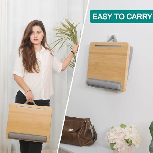 Adjustable Bamboo Lap Desk with Cushion - 5 Tilting Angles Ergonomic Laptop Bed Tray for Computers 15 inches or Less, Phone & Tablet Holder Slot, Dual Bolster for Comfort on Couch, Bed, Sofa & Car - size: 12.6" x 16.8" Angle Adjust