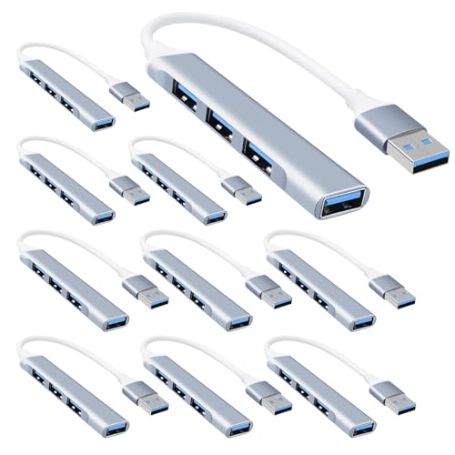 10-Pack USB Hub Port Splitter: 4-Port USB Port Expander - USB 3.0 Hub USB Dongle Multiport for Laptop PC Dell HP Computer Accessories - Aluminum Alloy