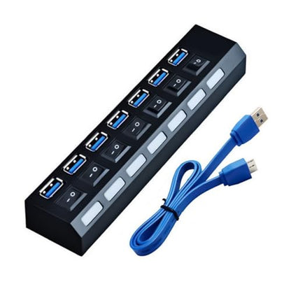 USB Hubs 7 Port USB Hubs Expander USB3.0 2.0 Data Port Adapter Individual Switches Splitter for Laptop Extender