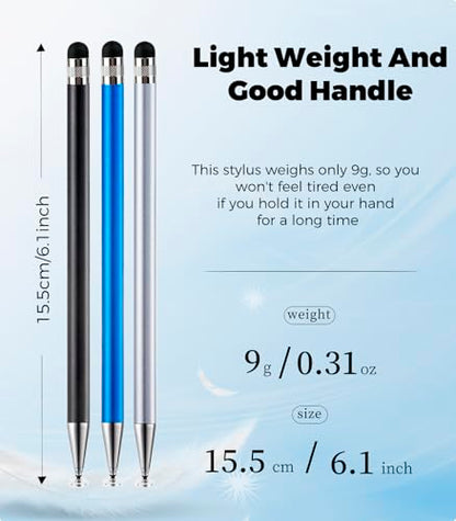 Kenkor Stylus(3pcs),2-in-1 Stylus Pen for Touch Screen, Stylus Pen for iPad | No Charging,Compatible with Apple(iPhone/iPad)/Nintendo Switch/Samsung/Google/Microsoft/Android Tablets Touch Screens Devices - color: Black+Blue+Silver