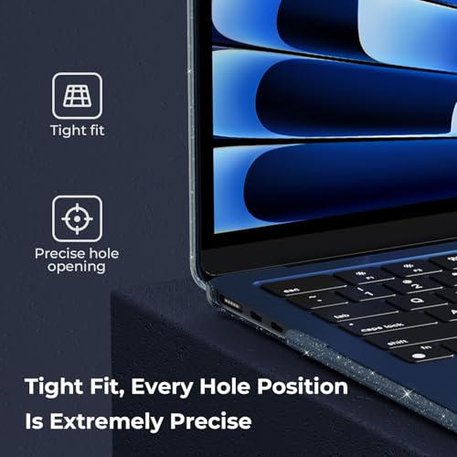 EooCoo Case for MacBook Air 15 inch M5 M4 M3 M2 2026-2023, Sparkly Midnight | Easy to Install, Sturdy, Plastic Hard Shell Case & Keyboard Cover & Screen Protector, Model: A3448 A3241 A3114 A2941 - color: Sparkly Midnight
