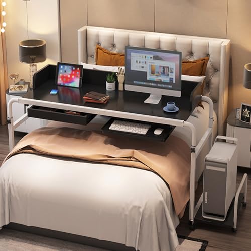Over The Bed Table with Wheels Adjustable Height and Width with Drawer, Keyboard Tray, Console Tray for Bedroom, Living Room, Dining Room, Study Room(Black) - color: Black