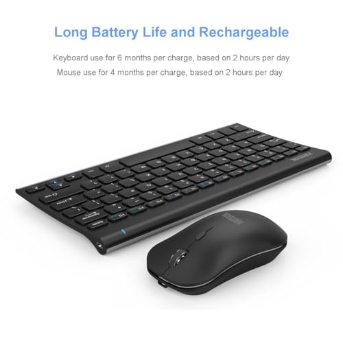 Arteck 2.4G Wireless Keyboard and Mouse Combo Ultra Compact Slim Stainless Keyboard and Ergonomic Mouse for Computer/Desktop/PC/Laptop and Windows 10/8/7 Build in Rechargeable Battery