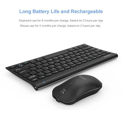 Arteck 2.4G Wireless Keyboard and Mouse Combo Ultra Compact Slim Stainless Keyboard and Ergonomic Mouse for Computer/Desktop/PC/Laptop and Windows 10/8/7 Build in Rechargeable Battery