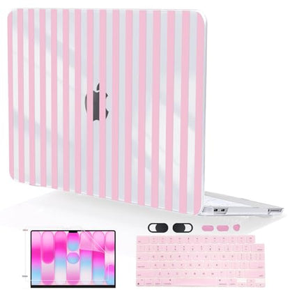 Compatible with MacBook Neo 13 inch Case 2026 (Model A3404), Printed Pattern Hard Shell Laptop Case with Keyboard Cover & Screen Film, Slim Plastic Protective Cover, Pink Stripes - color: Pink Stripes