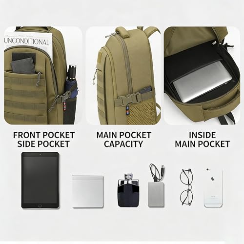 18 Inch Olive Green Teen School Backpack, 35L Water Resistant Large Capacity Bookbag with Luggage Strap, Daypack for Boys Girls School Daily Travel, Khaki - color: Camo Backpack Single Pack-5