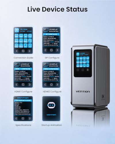 VENTION 13-in-1 Laptop Docking Station 3 Monitors with Touchable Screen Display,USB C Dock Dual Monitor for Dell,HP and MacBook,8K Display 1*DP,2*HDMI,10Gbps USB 3.2,100W PD with 2*USB-C Cable, Gray