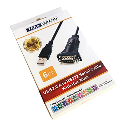 Tera Grand Premium USB 2.0 to RS232 Serial DB9 Adapter Cable 6 Ft - Supports Windows 11,10, 8, 7, Vista, XP, 2000, 98, Linux and Mac - Built with FTDI Chipset and Hex Jack Nuts - size: 6 ft, style: Hex Jack Nuts