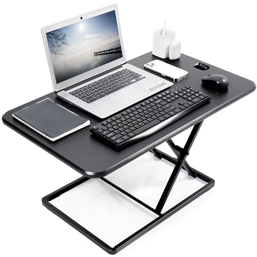 VIVO Ultra-Slim 32 Inch Single Top Height Adjustable Standing Desk Riser, Compact Sit Stand Desktop Converter for Monitor or Laptop, Black, DESK-V032J - color: Black, size: 32"
