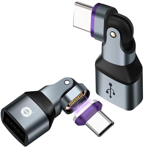 Magnetic USB A to USB C Adapter, 16-Pin 180° Rotation Swivel Right Angle 90 Degree Connector, 240W PD Fast Charging, Anti-Arc Design for Laptop, E-Marker Chip, Port Protection, 2Pack - color: Black, size: 16P-2P