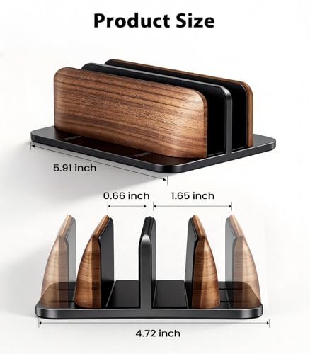 LOXP Vertical Laptop Stand, Dual Slot Wooden + Aluminum Laptop Holder | Desktop Adjustable MacBook Stand, Adjustable Base, for MacBook Pro/Air, (up to 17.3-inch All laptops) - color: Classic Black