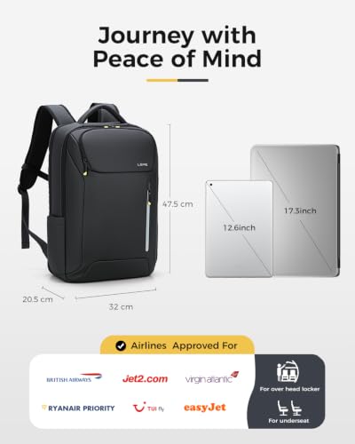Laptop Backpack 17.3 Inch Business Travel Backpack with USB Charging Port, Durable Lightweight Anti-Theft Work Computer Bag with Laptop Compartment, Black - color: Black