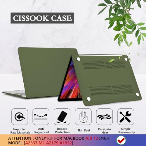 CISSOOK Compatible with MacBook Air 13 inch Case A2337 M1 A2179 A1932 Model 2021 2020 2019 2018 Release, Plastic Avocado Hard Shell Cover with Keyboard Cover for Air 13.3" with Touch ID, Avocado Green - color: Air13inch-Frosted Avocado Green