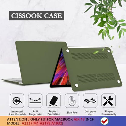CISSOOK Compatible with MacBook Air 13 inch Case A2337 M1 A2179 A1932 Model 2021 2020 2019 2018 Release, Plastic Avocado Hard Shell Cover with Keyboard Cover for Air 13.3" with Touch ID, Avocado Green - color: Air13inch-Frosted Avocado Green