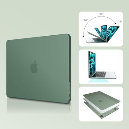 EooCoo Case for MacBook Air 15 inch M5 M4 M3 M2 2026-2023, Midnight Green | Easy to Install, Sturdy, Plastic Hard Shell Case & Keyboard Cover & Screen Protector, Model: A3448 A3241 A3114 A2941 - color: Matte Midnight Green