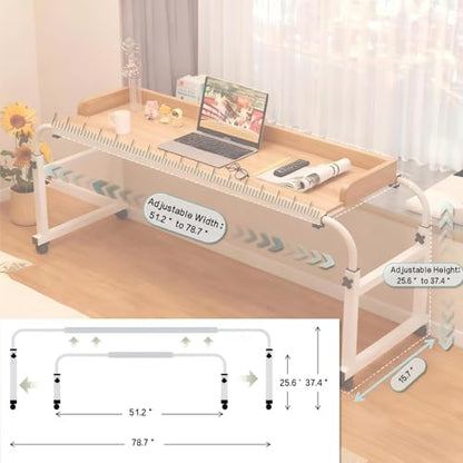 Overbed Table with Wheels and Desktop Enclosure, Height and Length Adjustable Over Bed Desk King Queen Bed Table Overbed Laptop Table (Walnut) - color: Walnut