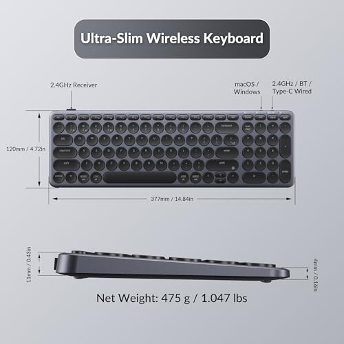 Keychron B4 Pro Ultra-Slim 96% Wireless Keyboard, Bluetooth/2.4 GHz/Wired Connection Keyboard with Numpad, Launcher, Up to 300 Hours Battery Compatible with Mac Windows Linux - Space Gray - color: Space Gray