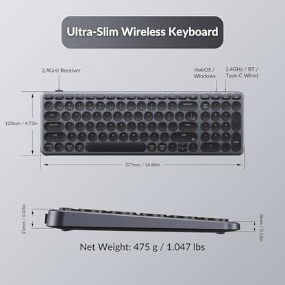 Keychron B4 Pro Ultra-Slim 96% Wireless Keyboard, Bluetooth/2.4 GHz/Wired Connection Keyboard with Numpad, Launcher, Up to 300 Hours Battery Compatible with Mac Windows Linux - Space Gray - color: Space Gray