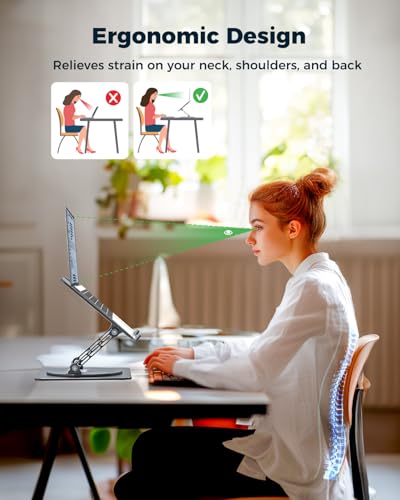 Aoviho 360° Rotating Laptop Stand for Desk | Adjustable, Foldable, Portable Aluminum Ergonomic Riser | Compatible with MacBook, Dell, HP & All Laptops 10-16 inch | Gray - color: Gray