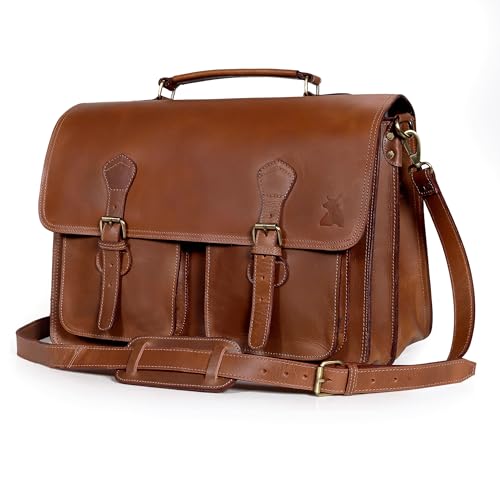 Leather Messenger Bag For Men, Vintage Handmade Laptop Briefcase and Shoulder Bag for Men - size: 18 Inches