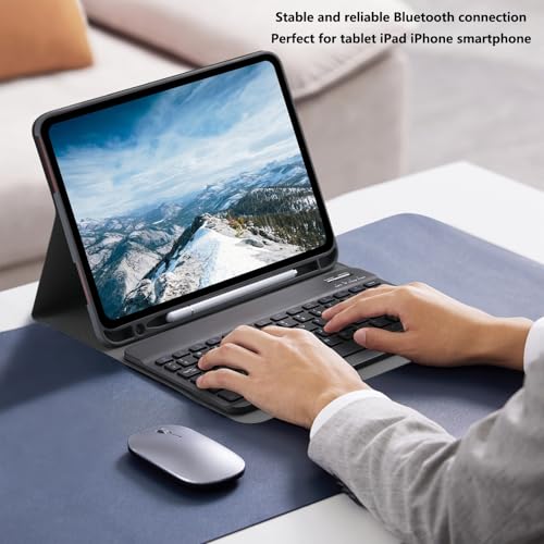 Ultra-Slim Small Bluetooth Keyboard for iPad, Portable Rechargeable Wireless Keyboard for iPad Air, iPad Pro, iPad mini iPhone Android Samsung Tablet Cell Phone Smartphone (Black)