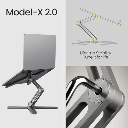Model-X 2.0 Laptop Stand, Laptop Stand for Desk Adjustable Height | 360 Rotating Laptop Riser Aluminum Portable Foldable Computer Stand for MacBook Pro Air 10–17 in (Royal Gray) - color: Royal Gray