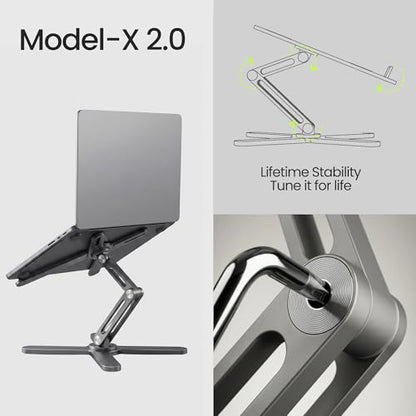 Model-X 2.0 Laptop Stand, Laptop Stand for Desk Adjustable Height | 360 Rotating Laptop Riser Aluminum Portable Foldable Computer Stand for MacBook Pro Air 10–17 in (Royal Gray) - color: Royal Gray