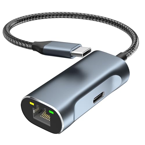 USB C to Ethernet Adapter with 100W Charging Port, 1Gbps Ethernet to USB C Adapter for Chromecast with Google TV, Type-C Gigabit Ethernet LAN Network Connector with Power Delivery - style: 1Gbps+100W PD