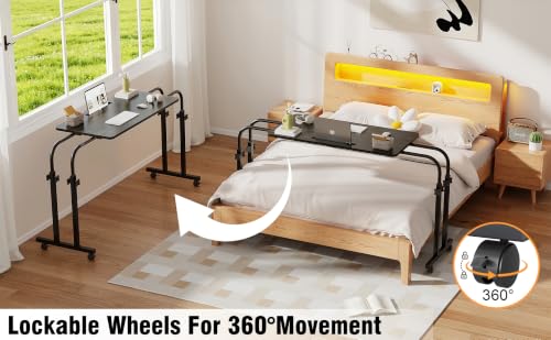TigerDad Mobile OverBed Recliner Table - Adjustable Height & Length, Stable Laptop Tray Chair Table with Wheels for Kids & Adults