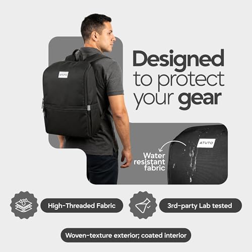 Laptop Backpack for Men 17 Inch – Work & Travel Backpack with Luggage Strap, Trolley Sleeve and Padded Compartment – Black - color: Black (Grey Back)