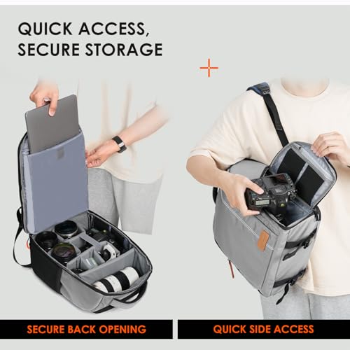 TARION Camera Backpack for Photographers Compact 15L, TB04 Grey | 15 Inch Laptop Compartment, Side Access Quick Draw, Anti-theft Hidden Pocket, Tripod Holder, Rain Cover, Travel-Friendly - color: Grey