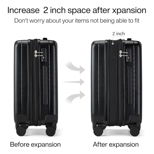 Hanke 20 Inch Expandable Carry on Luggage 22x14x9 Airline Approved Lightweight PC Hard Shell Suitcases with Wheels Travel Luggage Rolling Suitcase Travel Luggage Bag for Weekender(Jet Black) - color: Jet Black, size: Expandable 20 Inch